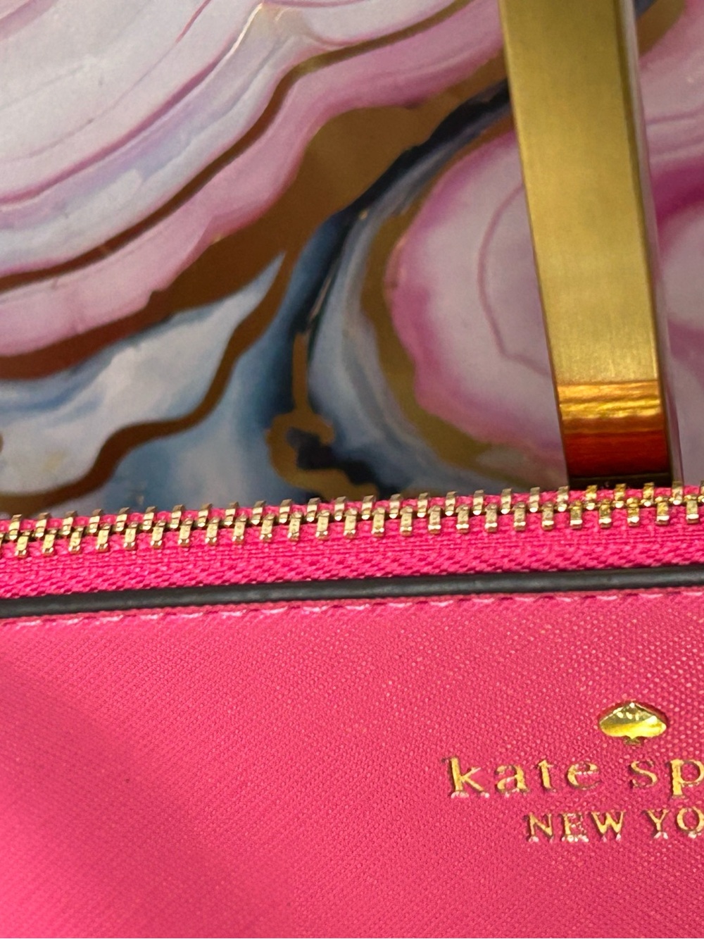 kate spade Bright Pink Logo Zip Pouch wi/Gold Accents Approx. 8 x6 Box included - Picture 8 of 13
